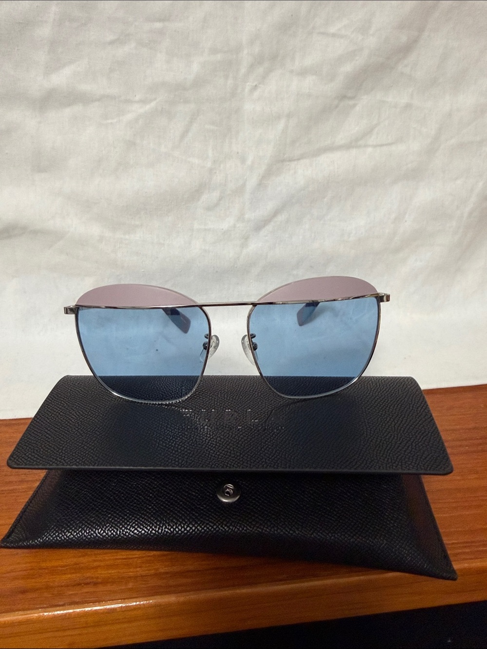 Furla Silver Frame Sunglasses with Blue Lenses
